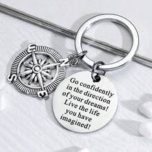 1 Miếng Không giới tính Thép không gỉ Móc chìa khóa Với In Viết chữ Và La bàn Thiết kế Vật rủ xuống Qủa tặng - Bạc - Xem 3