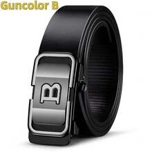 1條男士商務休閒雙層牛皮腰帶,帶有b字母鋅合金扣,無齒自動扣 - 彩色 - 查看 10
