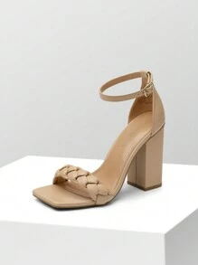 Women High Heel Sandals Braided Open Toe Ankle Strap Chunky Heeled Sandals Party Wedding Dating Dress Pumps Shoes, For Daily,Vacation - Damasco - Visão 6