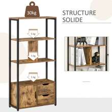 HOMCOM Estantería Librería para Libros con Armario y 2 Cajones de Almacenaje Estantería de Estilo Industrial para Oficina Sala de Estar 58x24x122 cm Marrón Rústico - Marron - Voir 5