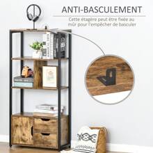 HOMCOM Estantería Librería para Libros con Armario y 2 Cajones de Almacenaje Estantería de Estilo Industrial para Oficina Sala de Estar 58x24x122 cm Marrón Rústico - Marron - Voir 6