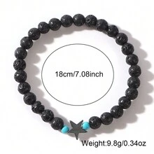 1pc Simple Men's Valentine Handcrafted Jewelry 2024 Stack Hematite Stone Star Beaded Bracelets Adjustable For His - Multicolor - View 4