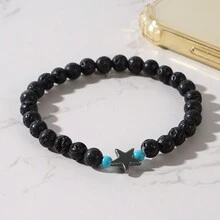 1pc Simple Men's Valentine Handcrafted Jewelry 2024 Stack Hematite Stone Star Beaded Bracelets Adjustable For His - Multicolor - View 2
