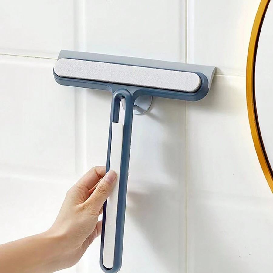 1pc 4 In 1 Glass Cleaning Brush Double-Sided Rain Wiper Window Screen Brush Sponge Gap Cleaner Multi-Functional Cleaning Tool Glass Scraper Bathroom Mirror Water Wiper Non-Disassembling And Scrubbing Available - Blue and White - View 1