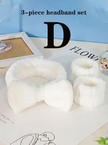 3入組蝴蝶結裝飾的浴室頭箍和手箍套裝,防滑寬頭箍,專用於口罩和洗臉特殊頭箍,防潮手箍,現代粉色聚酯纖維浴室頭箍和手箍套裝 - 彩色 - 查看 6