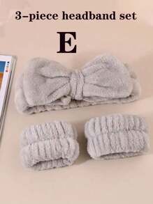 3入組蝴蝶結裝飾的浴室頭箍和手箍套裝,防滑寬頭箍,專用於口罩和洗臉特殊頭箍,防潮手箍,現代粉色聚酯纖維浴室頭箍和手箍套裝 - 彩色 - 查看 7