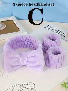 3入組蝴蝶結裝飾的浴室頭箍和手箍套裝,防滑寬頭箍,專用於口罩和洗臉特殊頭箍,防潮手箍,現代粉色聚酯纖維浴室頭箍和手箍套裝 - 彩色 - 查看 5