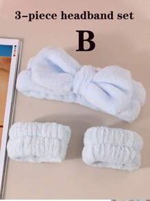 3入組蝴蝶結裝飾的浴室頭箍和手箍套裝,防滑寬頭箍,專用於口罩和洗臉特殊頭箍,防潮手箍,現代粉色聚酯纖維浴室頭箍和手箍套裝 - 彩色 - 查看 4