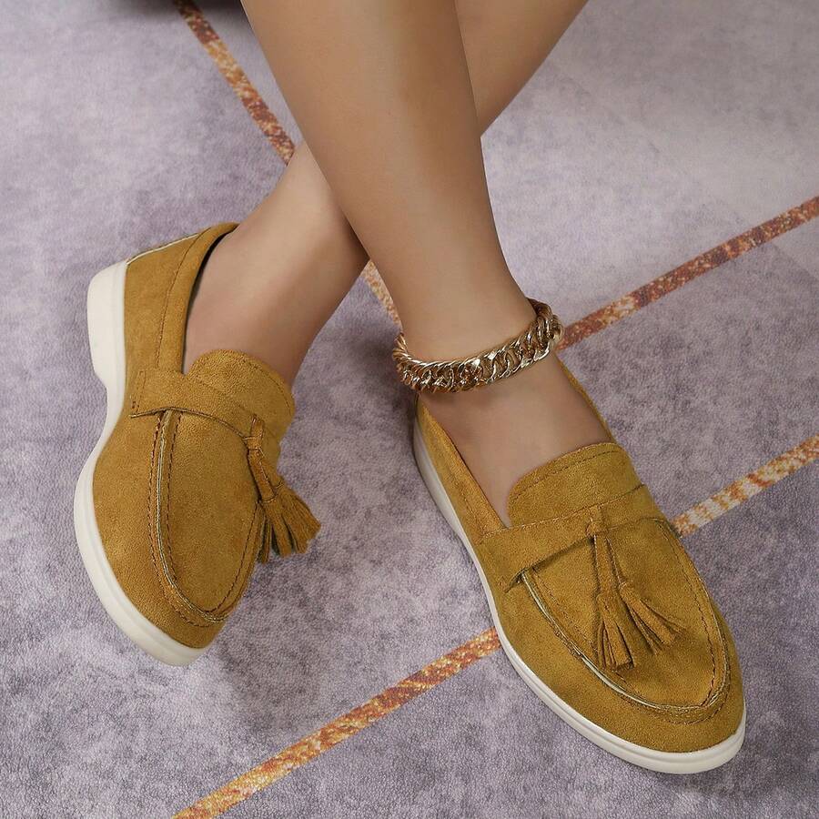 女性時尚休閒平底拖鞋 - 黃色 - 查看 1