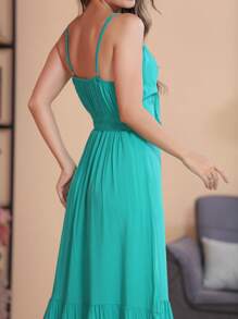 Vestido longo liso de  viscose alça com bojo - Verde - Visão 5