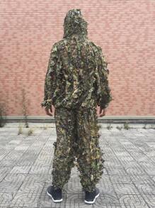 一套男女兒童戶外迷彩服裝套裝叢林裝cs遊戲訓練假裝樹葉狩獵服褲子帽子夾克 - 彩色 - 查看 2