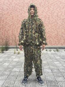 一套男女兒童戶外迷彩服裝套裝叢林裝cs遊戲訓練假裝樹葉狩獵服褲子帽子夾克 - 彩色 - 查看 1