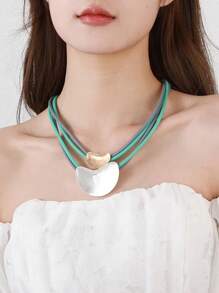 Green Geometry Multi-Layer Rope Chain Necklace Collar Pendant Jewelry For Women Girls Spring Gift - Green - View 1