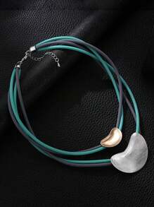 Green Geometry Multi-Layer Rope Chain Necklace Collar Pendant Jewelry For Women Girls Spring Gift - Green - View 3