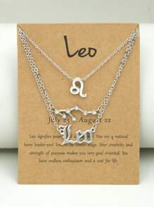 3入組/套12星座符號吊墜項鍊,星座紙卡鎖骨鏈 - 3pcs銀色 - 查看 9
