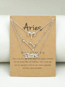 3入組/套12星座符號吊墜項鍊,星座紙卡鎖骨鏈 - 3pcs銀色 - 查看 7