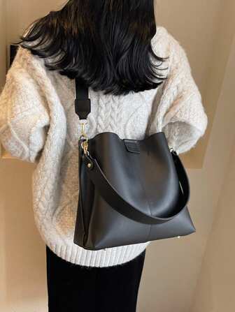 Bolso de mano de moda de gran capacidad para mujeres, unicolor, adecuado para uso casual y para el trabajo, con asa o correa cruzada, estilo minimalista para mujer