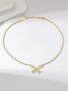 1只時尚蝴蝶形銅吊墜項鍊,鑽石鑲嵌金鍍,適合作為禮物和女士派對佩戴 - 金色 - 查看 3
