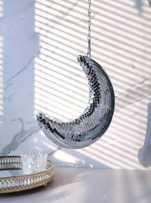 1pc Moon Shaped Pendant With Chain, Vintage Reflective Party Hanging Decor, Fashionable Home Decoration Suitable For Weddings, Parties, Rooms, Houses, Bars, Hanging,Home Decor ,Room Decor,Wall Decor - Multicolor - View 5
