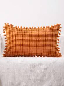 1入組法蘭絨格紋枕頭套附有毛球裝飾 - 亮橙色 - 查看 5