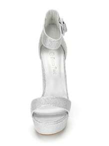 Women High Heel Chunky Block Platform Heels Buckle Decor Ankle Strap Open Toe Chunky Heeled Sandals, Perfect For Autumn Party, Wedding, Prom Night - 銀色 - 查看 8