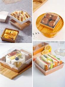 25個一次性紙盒附透明蓋，棕色餅乾與甜點盒，三明治、蛋糕片、杯子蛋糕、巧克力草莓食品容器，廚房配件、烘焙用品、廚房收納與整理、學校用品、食品袋、食品盒，適用於糖果、巧克力、餅乾等 - 棕色 - 查看 4