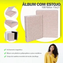 Estojo Imantado com Álbum para 100 Fotos 15x21 - JUTA BEGE Luxo Premium Reforçado - Bege - Visão 2