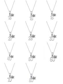 1pc Minimalist 925 Sterling Silver Sakura Flower & Number Pendant Necklace, Ideal For Birthday & Anniversary Gift - Silver - View 1