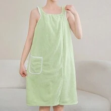 1入組女士含口袋沐浴毛巾,條紋珊瑚絨貼身沐浴袍,柔軟吸水,大小m號 - 彩色 - 查看 5