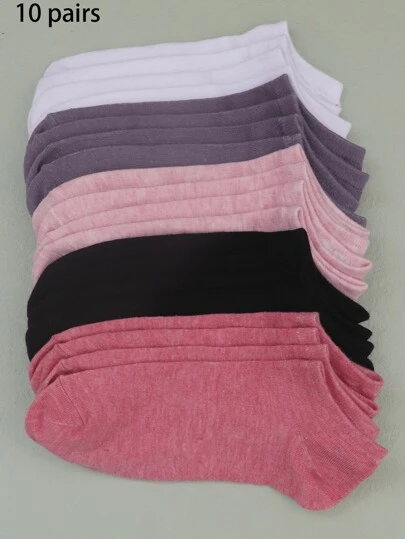 10 pares de calcetines casuales finos de verano para mujer, calcetines invisibles de bajo corte multicolor, transpirables y antideslizantes