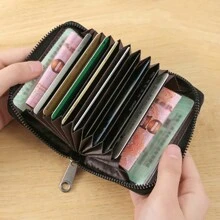 Bogesi 1PC Fashion Solid Color Litchi Embossed Zipper Bag, Certificate Driver's License Storage Card Bag, Suitable For Men And Women, Suitable For Students, Suitable For Work, Outings, Commute, Travel, Sending Friends Gifts - Black - View 3