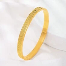 1 件獨特日韓設計不鏽鋼鏤空情人手鍊,搭配蝴蝶、心形和幾何圖案 - 金色 - 查看 7