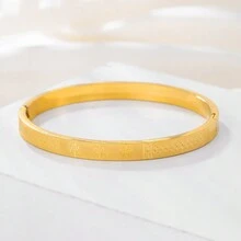 1 件獨特日韓設計不鏽鋼鏤空情人手鍊,搭配蝴蝶、心形和幾何圖案 - 金色 - 查看 9