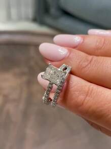 1pc 1 Carat Micro-Inlaid Moissanite Combination Ring, 925 Sterling Silver Set Ring Suitable For Women To Wear On Vacation, Birthday Gift, Women Engagement And Wedding Ring Rhinestone Ring