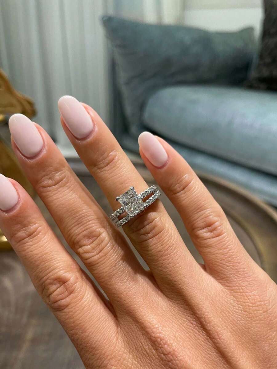 1pc 1 Carat Micro-Inlaid Moissanite Combination Ring, 925 Sterling Silver Set Ring Suitable For Women To Wear On Vacation, Birthday Gift, Women Engagement And Wedding Ring Rhinestone Ring