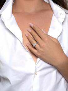 1pc 1 Carat Micro-Inlaid Moissanite Combination Ring, 925 Sterling Silver Set Ring Suitable For Women To Wear On Vacation, Birthday Gift, Women Engagement And Wedding Ring Rhinestone Ring