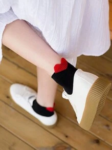 10 Pares/pack Calcetines De Mujer De Color Sólido Con Talón Estéreo Y Estampado De Corazón, Calcetines Cómodos Y Transpirables Estilo Lady Boat De Corte Corto En Estilo Universitario