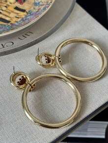 1對誇張o形耳環,有3個環,復古風格金屬耳環 - 金黃色 - 查看 5