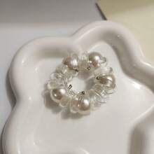 1pc Ladies' Spiral Elastic Pearl Hair Tie, Suitable For Daily Use - Clear - View 3