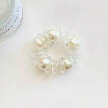 1pc Ladies' Spiral Elastic Pearl Hair Tie, Suitable For Daily Use - Clear - View 5