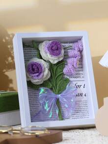 1套紅玫瑰和百合相框掛鉤材料套裝，手工花圈DIY裝飾，配有編織工具 - 彩色 - 查看 4