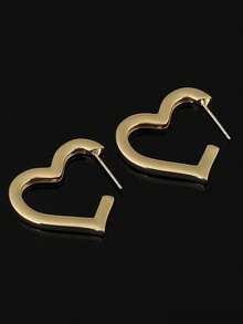 1對簡約時尚金屬中空明亮心形耳釘,適合日常穿戴 - 嘉年華贈品 - 金黃色 - 查看 4