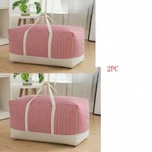 2 件/套條紋收納袋,適用於衣服、寢具、行李、可水洗旅行包裝收納袋 - 粉紅色條紋 - 查看 1