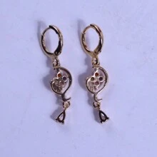1pair Fashionable Luxury & Delicate Five-Color Zirconia Flower & Water Drop Shaped Pendant Earrings Suitable For Women's Daily Wear, Festival, Birthday Gift. Brand New & , No Fading. - Yellow Gold - View 5