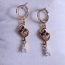 1pair Fashionable Luxury & Delicate Five-Color Zirconia Flower & Water Drop Shaped Pendant Earrings Suitable For Women's Daily Wear, Festival, Birthday Gift. Brand New & , No Fading. - Yellow Gold - View 7