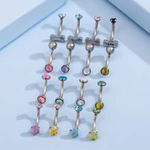 4 piezas/Juego de piercing de acero inoxidable con formas geométricas de ojo de gato, estrella, asimétrico de ceja y labio - Rosa - Ver 5