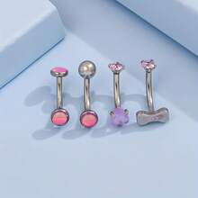 4 piezas/Juego de piercing de acero inoxidable con formas geométricas de ojo de gato, estrella, asimétrico de ceja y labio - Rosa - Ver 9