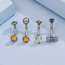 4 piezas/Juego de piercing de acero inoxidable con formas geométricas de ojo de gato, estrella, asimétrico de ceja y labio - Rosa - Ver 7