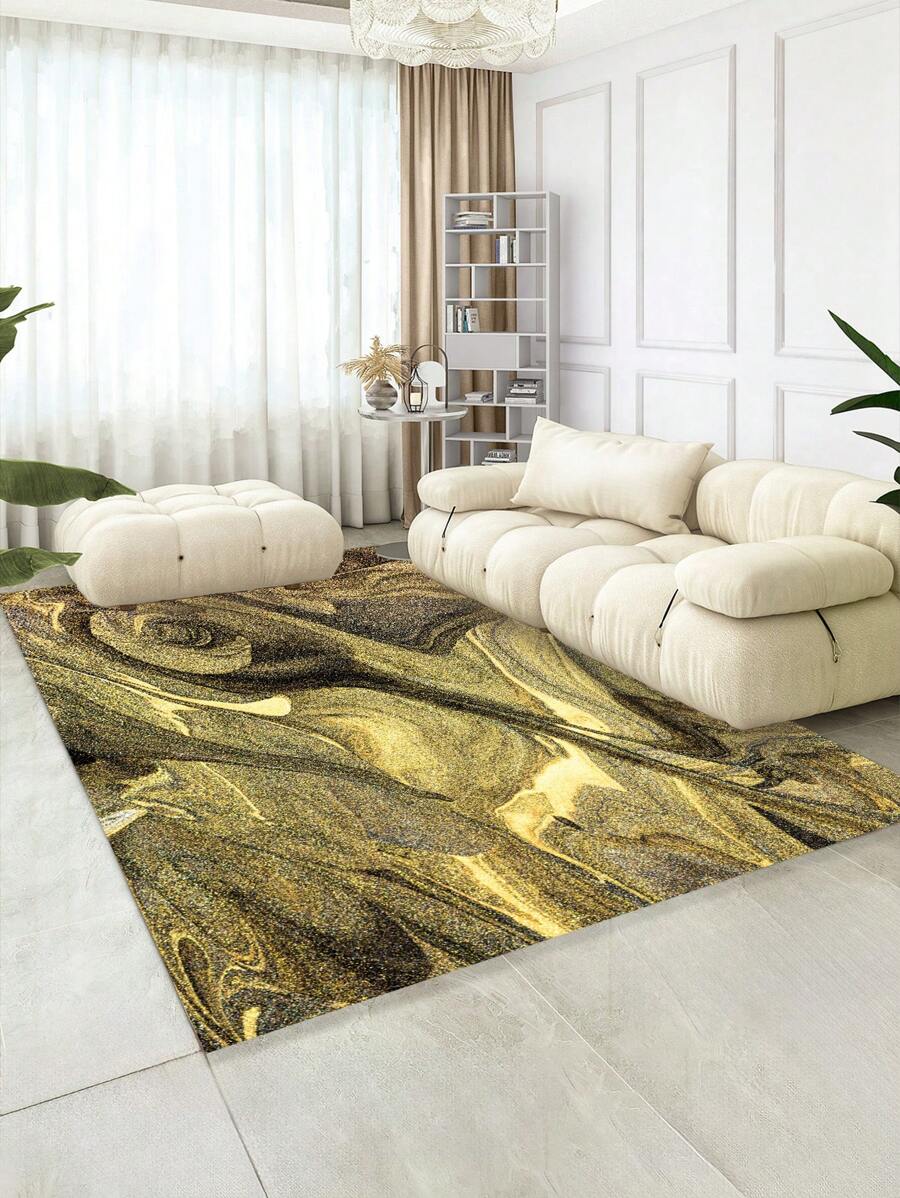 1 件金色水晶天鵝絨地毯,簡約風格,850 克/平方米,0.8 公分厚度,長方形防滑、可水洗地毯,適合客廳、臥室和家居裝飾 - 灰金色 - 查看 1