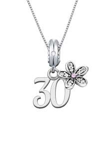 1pc Minimalist 925 Sterling Silver Sakura Flower & Number Pendant Necklace, Ideal For Birthday & Anniversary Gift - Silver - View 10